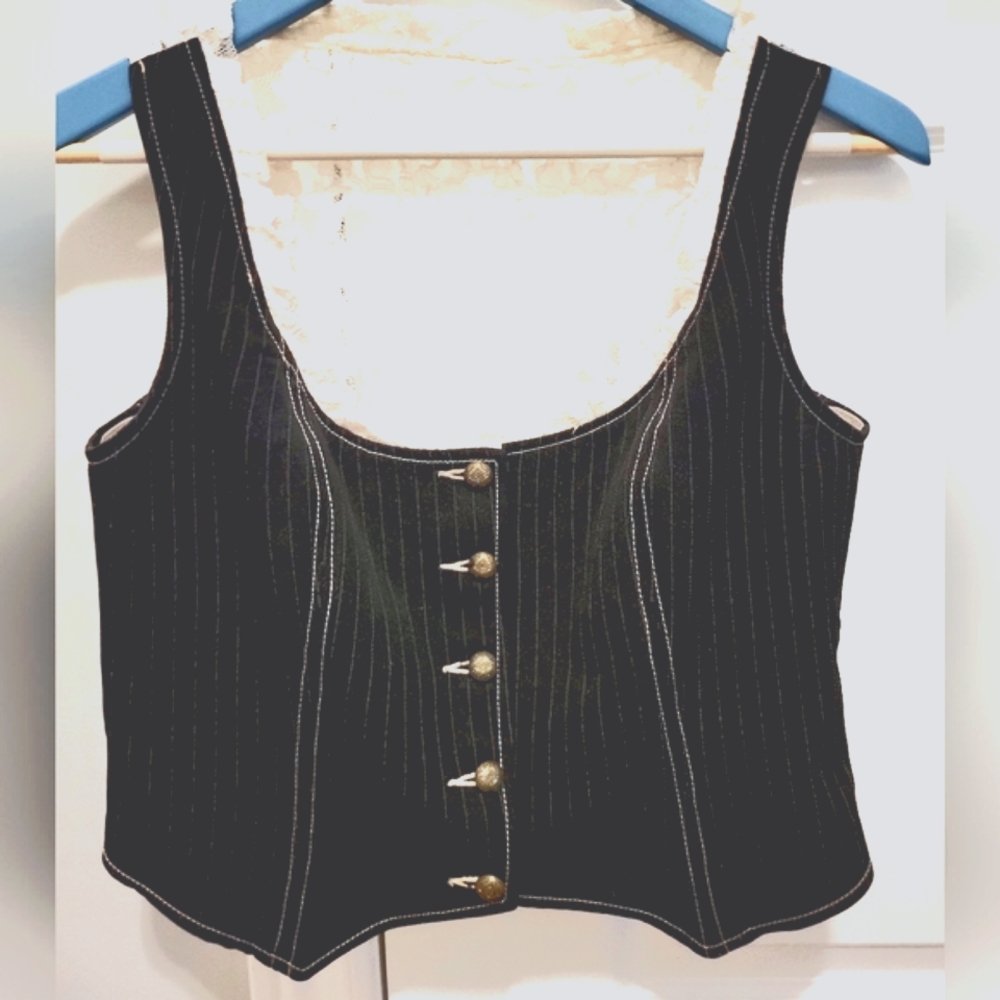Classic Gothic/y2k Pinstriped Vest With Lace Back Detail Size large